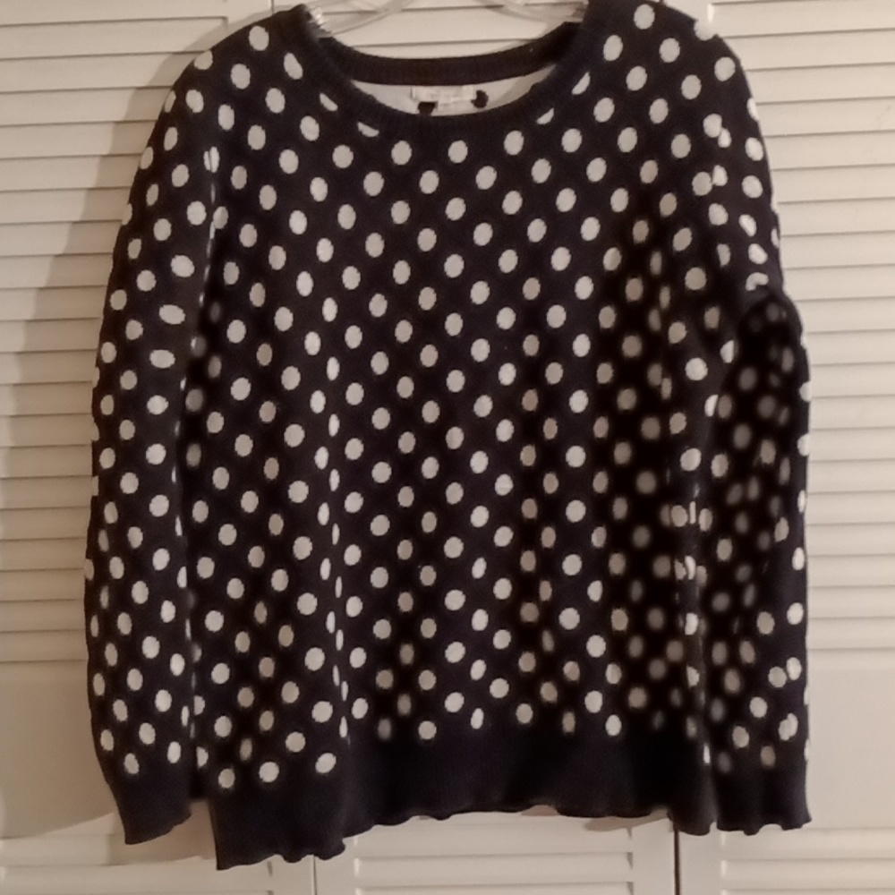 Woman's sweater, black with white polka dots, long sleeve. Size medium